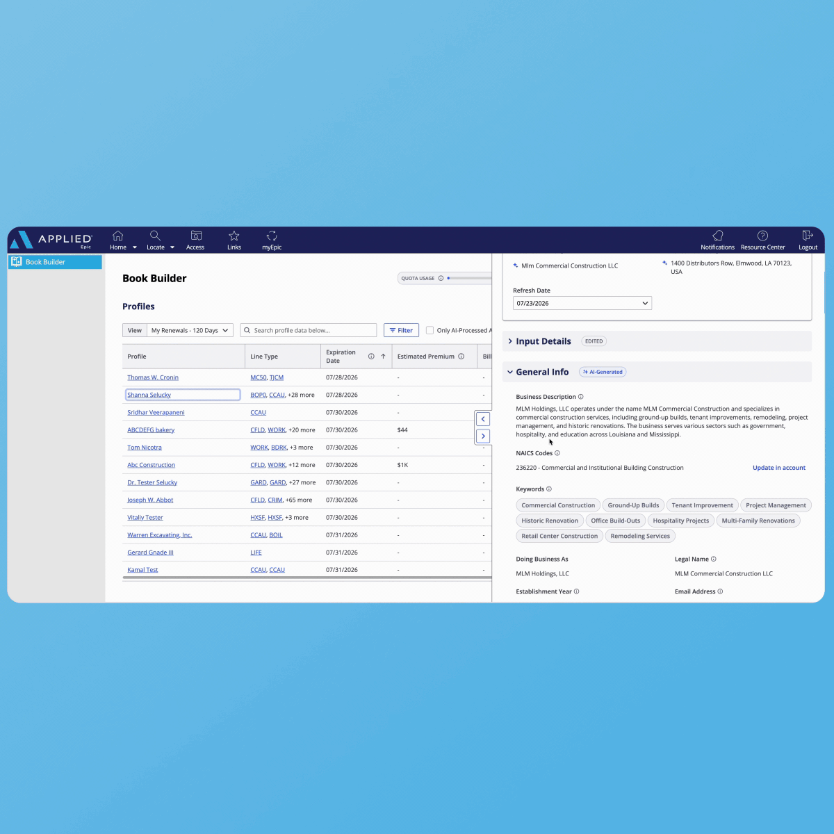 Push the right NAICS code to Applied Epic